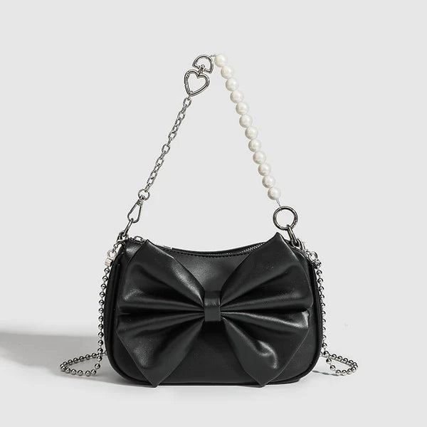 Elegant Bow Handbag | Pearl Chain Mini Shoulder Bag
