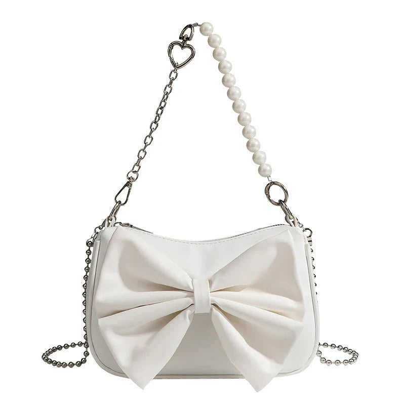 Elegant Bow Handbag | Pearl Chain Mini Shoulder Bag