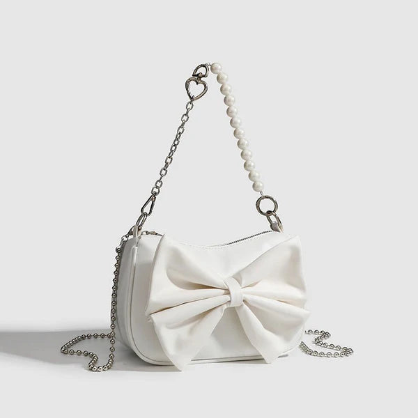 Elegant Bow Handbag | Pearl Chain Mini Shoulder Bag