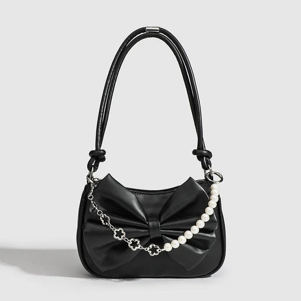 Elegant Bow Handbag | Pearl Chain Mini Shoulder Bag