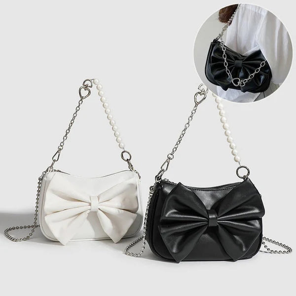 Elegant Bow Handbag | Pearl Chain Mini Shoulder Bag