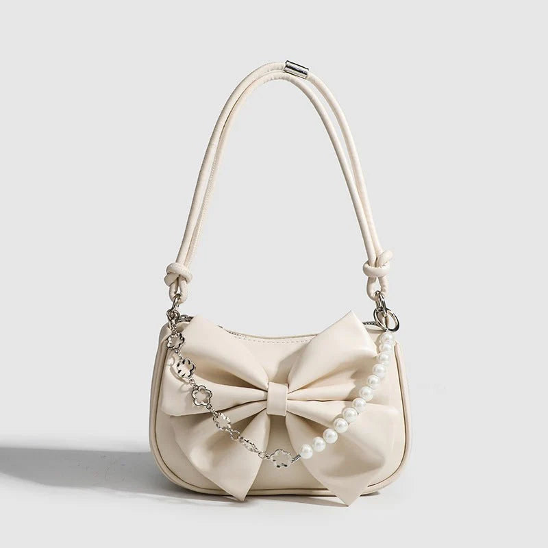 Elegant Bow Handbag | Pearl Chain Mini Shoulder Bag