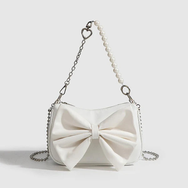 Elegant Bow Handbag | Pearl Chain Mini Shoulder Bag