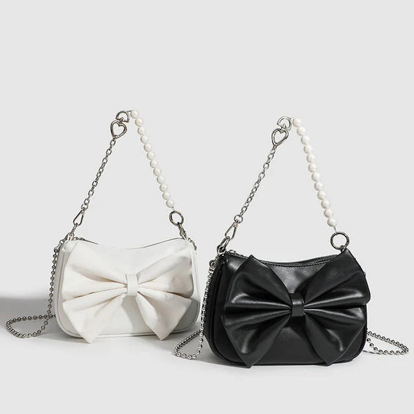 Elegant Bow Handbag | Pearl Chain Mini Shoulder Bag